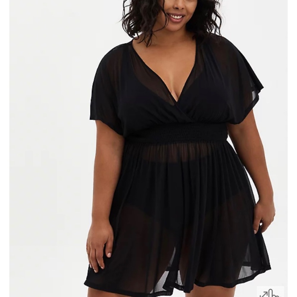 Black Mesh Dolman Dress Swim Cover Up